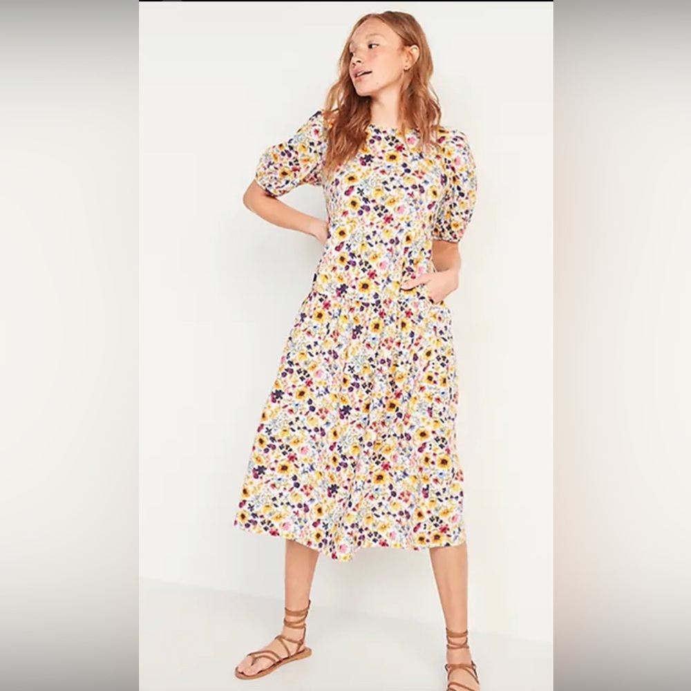 Old navy puff sleeve floral tiered maxi